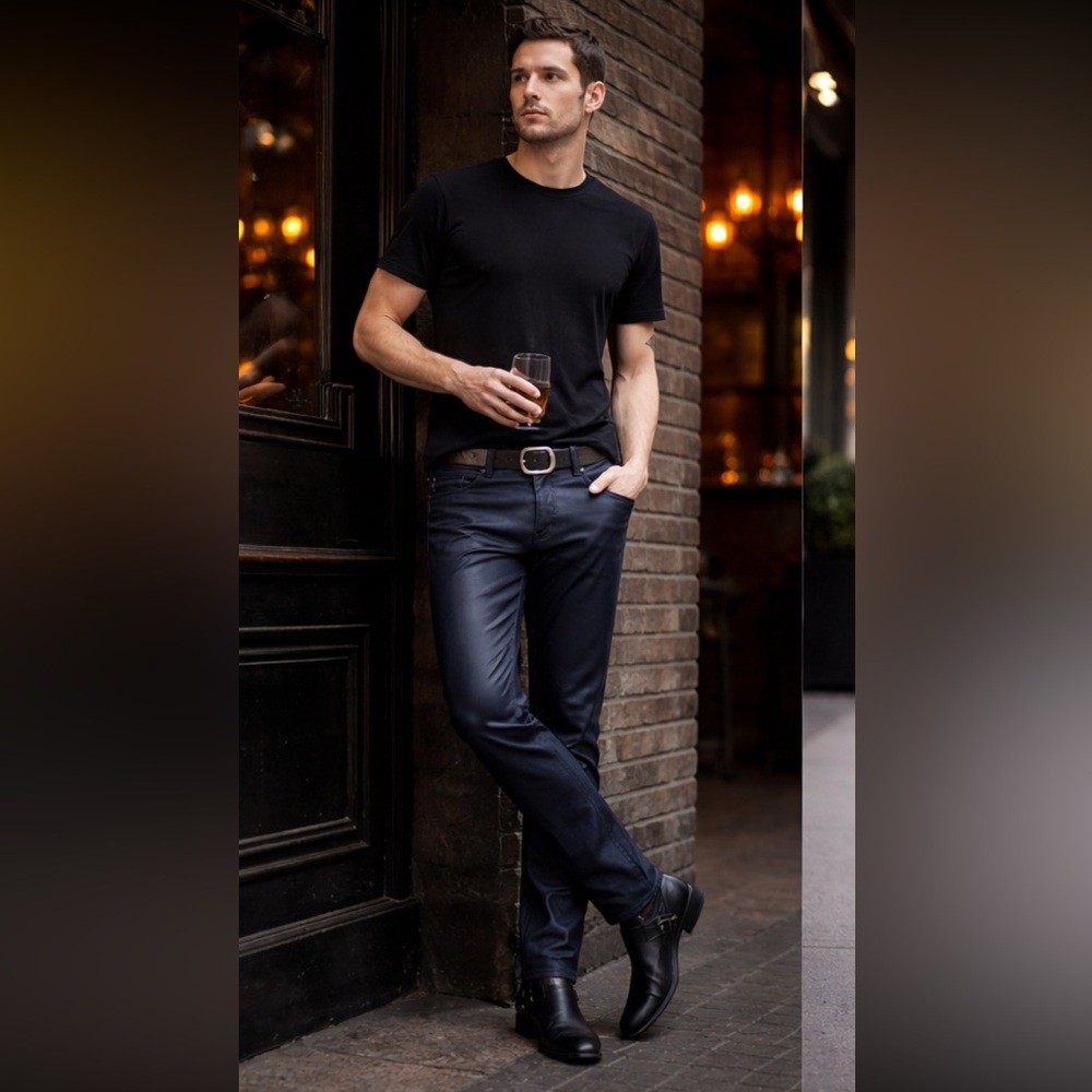 NWT John Varvatos model J701Y2 CADA Coated Denim in Navy Sz Waist 34